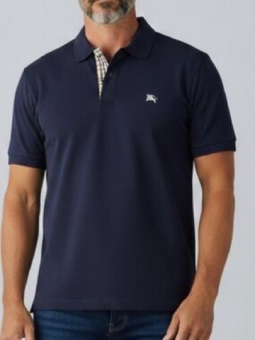 Burberry Brit Men’s Navy Short Sleeve Polo Shirt Nova Check Placket Size S